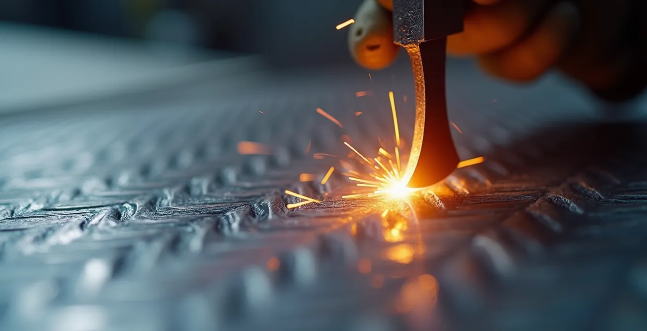 Vue macro d'un cordon de soudure montrant la texture et la qualité de la fusion métallique