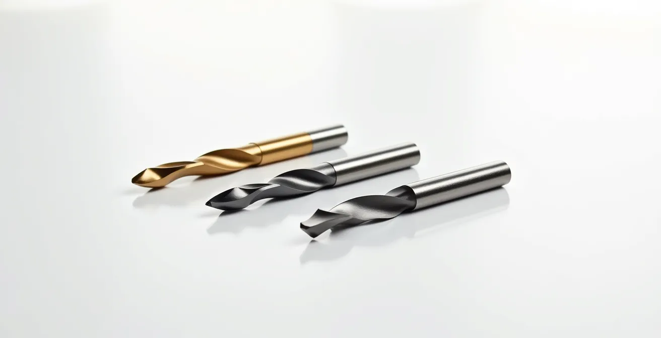 Comparaison visuelle de trois fraises avec différents revêtements dans un environnement épuré