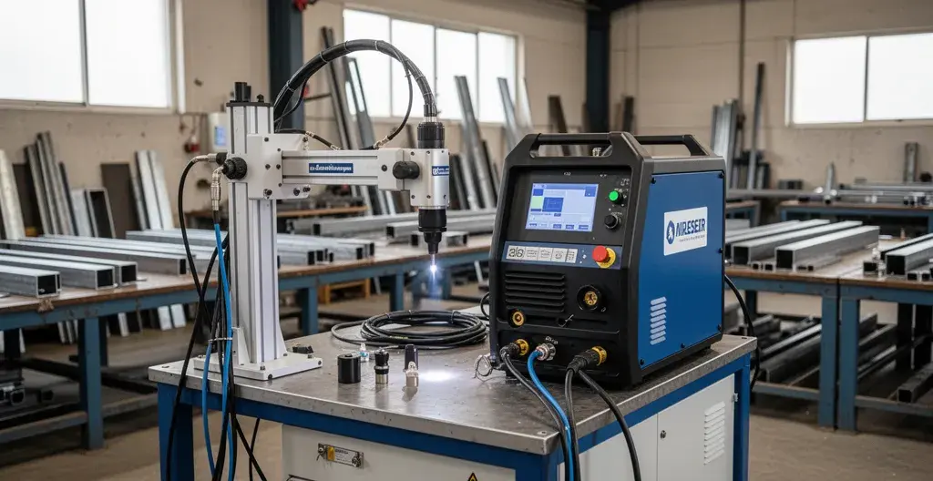 Poste de soudage laser installé dans un atelier de métallerie